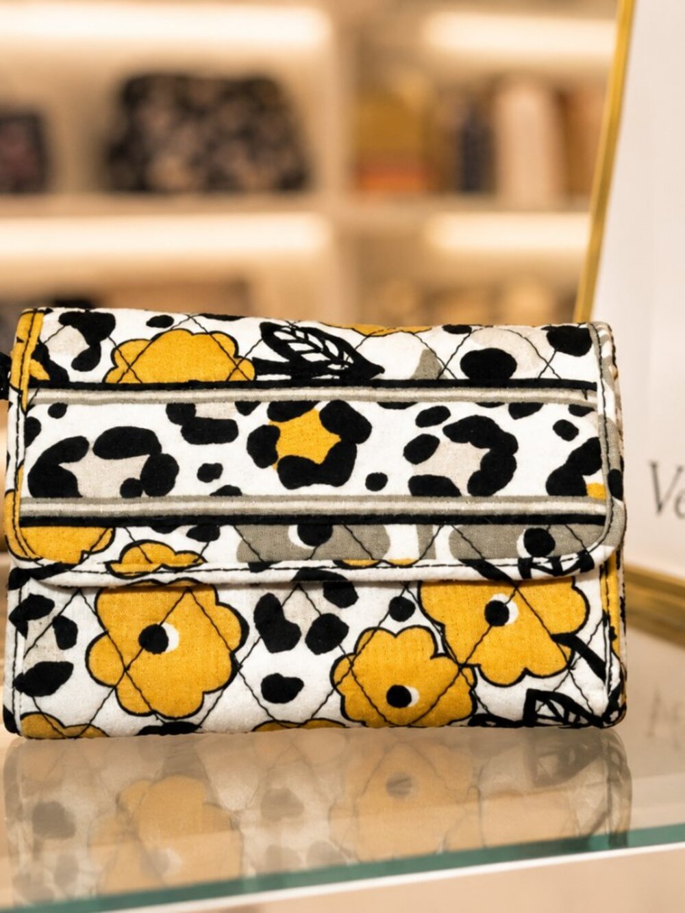 Vera Bradley Go Wild Euro Wallet Floral Leopard Print Quilted Zip Around